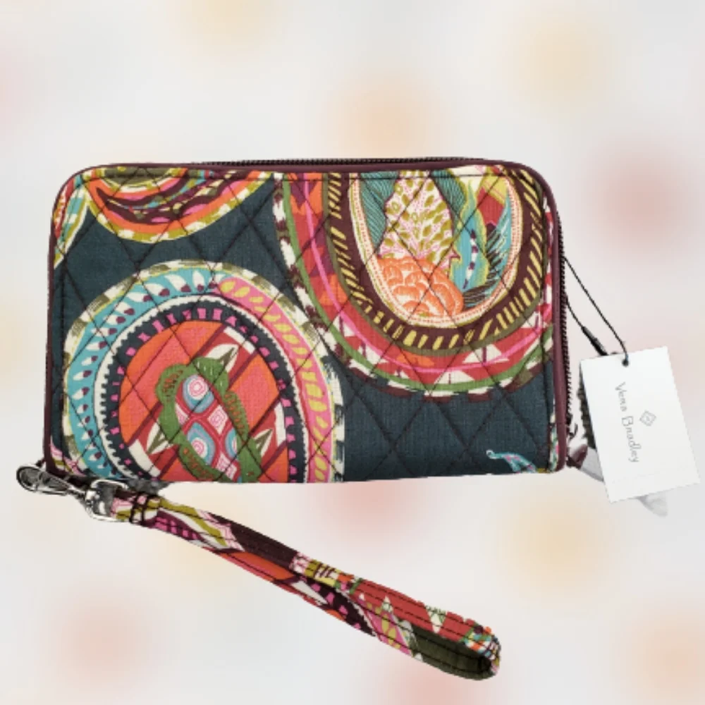 Vera Bradley RFID paisley print wristlet, brown/ Green